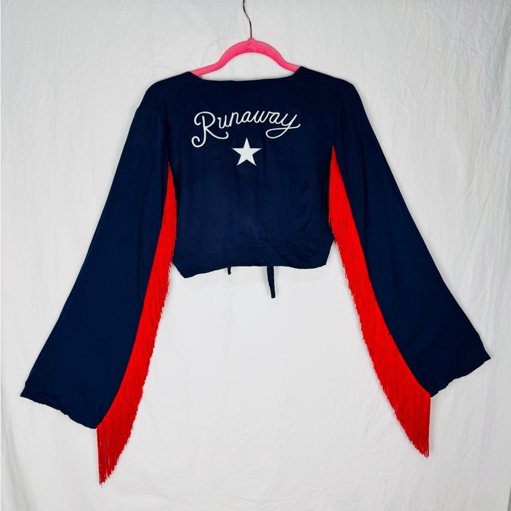 Lazy Oaf Navy and Red Fringe Crop Top - Picture 2 of 7